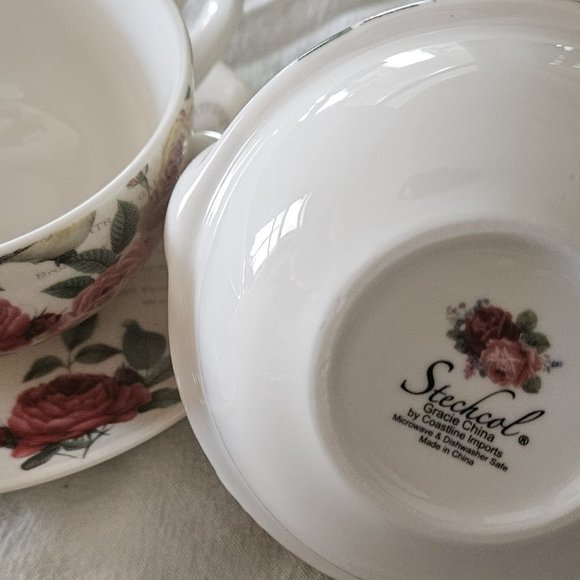 2 STECHCOL GRACIE BONE CHINA STACKED TEAPOT CUP & SAUCER Royal London Theme New - Picture 15 of 16